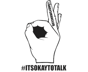 Andy's mans club logo (ok sign with the hashtag 'it's okay to talk' underneath)